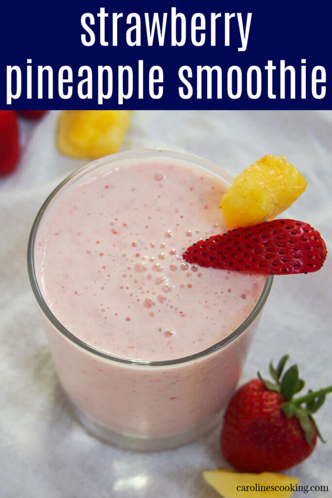 This super simple, four ingredient strawberry pineapple smoothie is light, fruity and refreshing. It works perfectly as part of breakfast, snack or after a workout. 