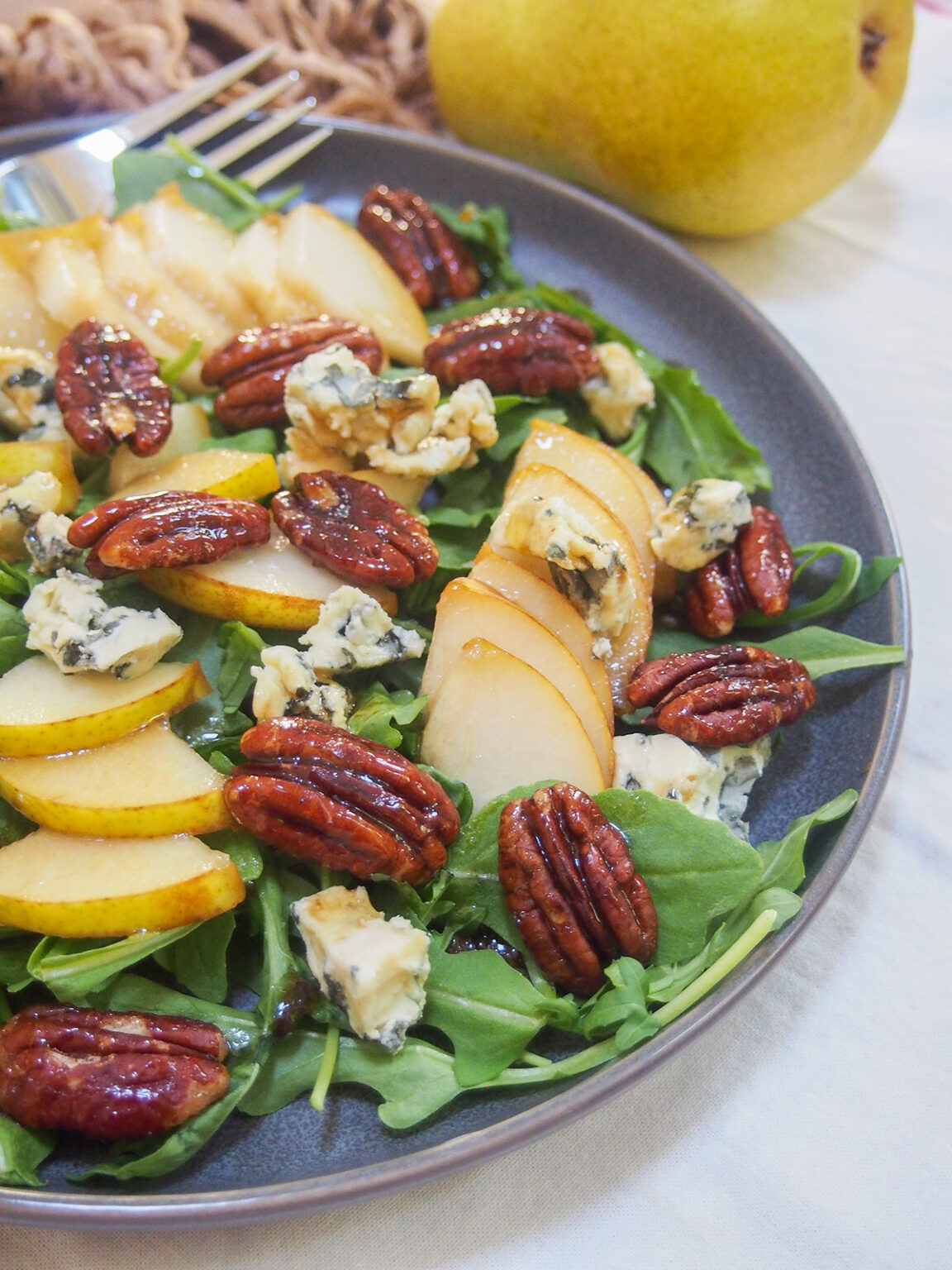 Pear gorgonzola salad with maple candied pecans - Caroline&amp;#39;s Cooking