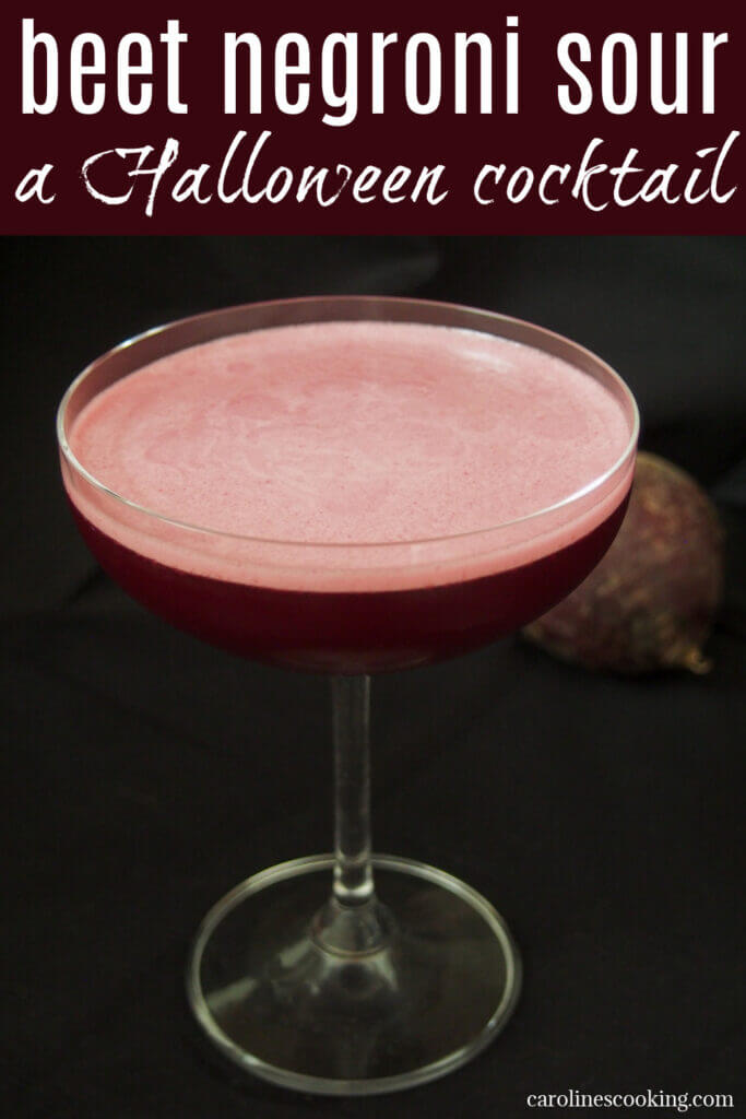 This beet negroni sour is an elegant Halloween cocktail with a vibrantly deep purple and a wonderful mix of flavors. It's that bit more complex and sophisticated, yet near enough a blood color to fit in perfectly with any seasonal festivities.