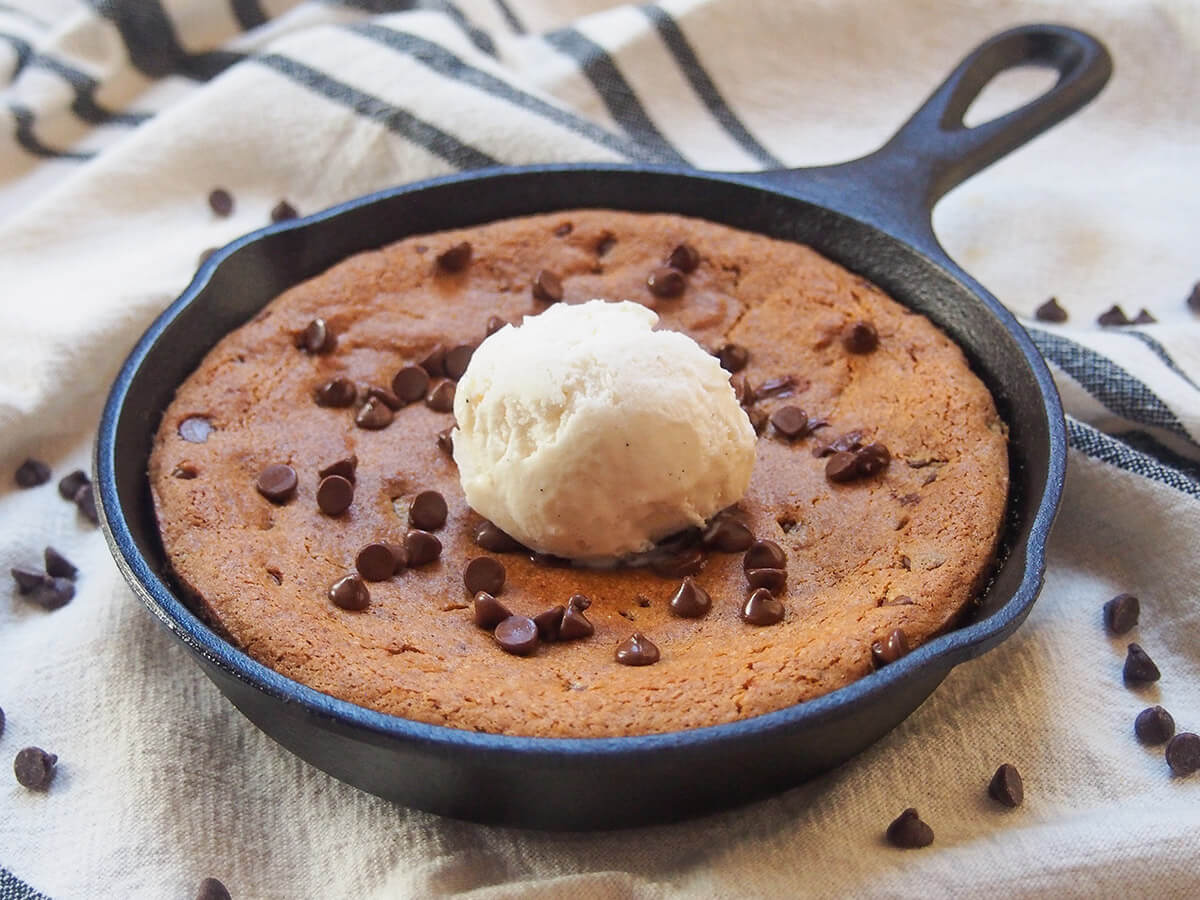 mini skillet cookie topped with ice cream
