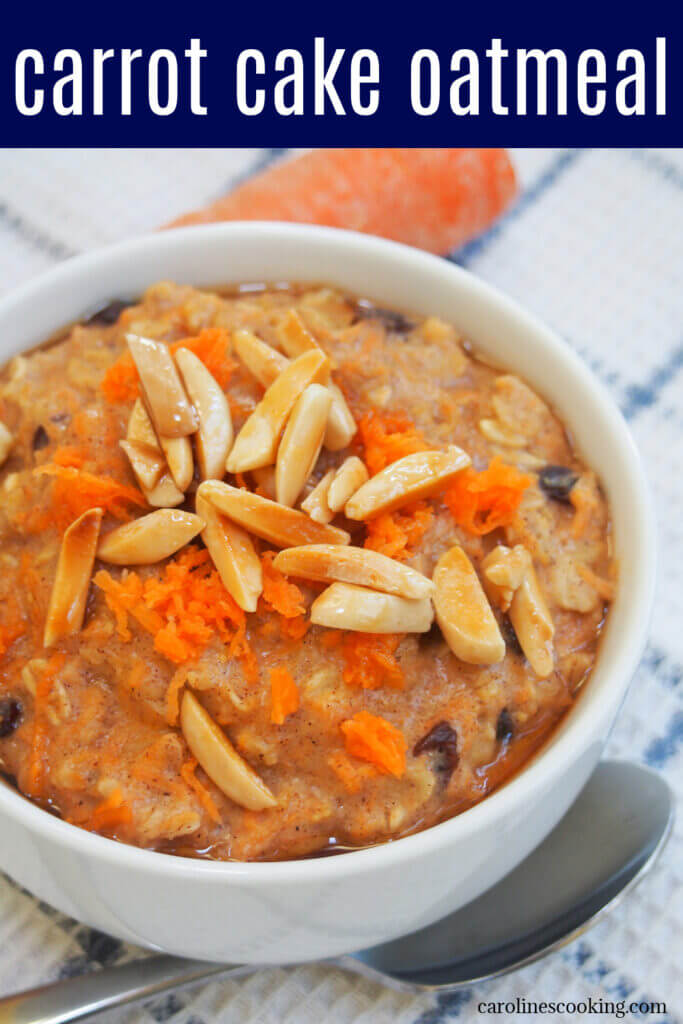 This carrot cake oatmeal feels like eating carrot cake for breakfast, but much better for you with it! With warm spices, carrot and maple mixed through hearty oatmeal, it's a comforting and tasty start to the day.