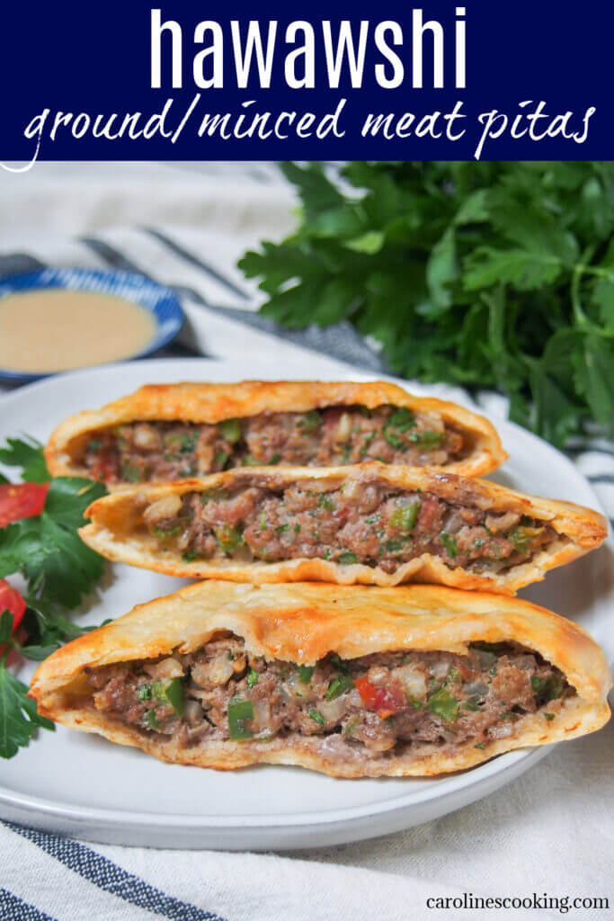Hawawshi is a traditional Egyptian street food that's essentially a baked ground/minced meat pita sandwich. The spiced and vegetable-loaded meat filling is flavorful and the bread crisps up as it cooks. Perfect as a handheld snack or light meal.