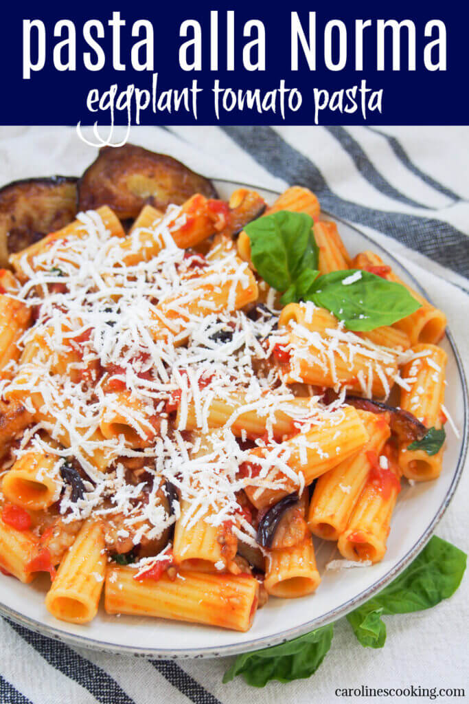 Pasta alla Norma is a simple combination of eggplant in a tomato sauce and topped with ricotta salata. It's simple and easy to make, but is a great way to make the most of great summer produce in a tasty meal.