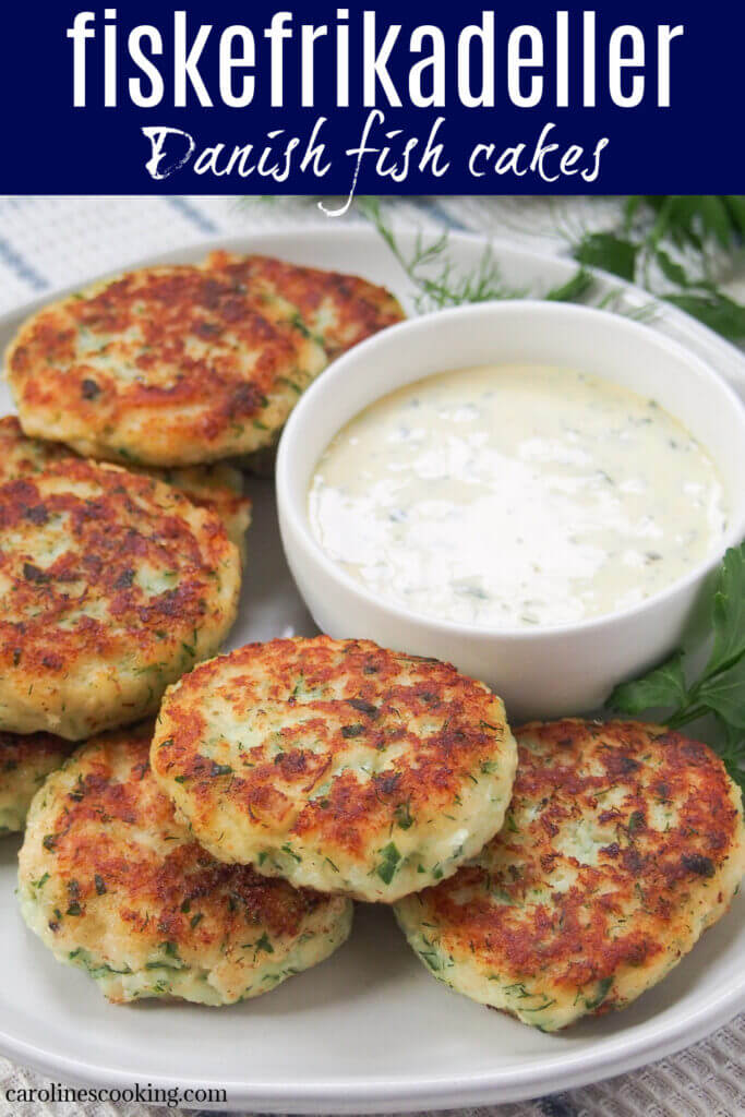 Fiskefrikadeller are simple Danish fish cakes packed with tender fish (typically cod), a touch of lemon and herbs and a splash of cream for an extra smooth texture. Easy to make, light and delicately flavored. Tasty as a main or snack, especially with some remoulade on the side.