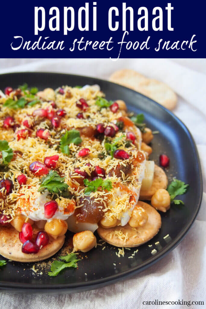 Papdi chaat is a lip-smackingly tasty Indian street food snack combining crunchy crackers, vegetables, and tangy chutneys. Great flavors and textures, it makes a delicious snack.