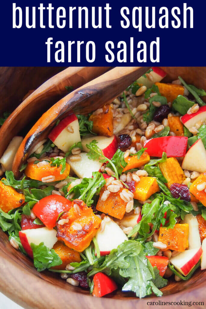 This butternut squash farro salad is filled with roasted squash, apple, pepper and more, wrapped in a delicious maple-balsamic dressing. Tasty, hearty and healthy.