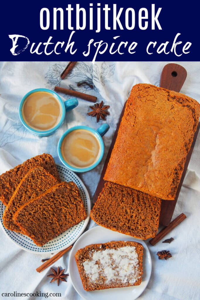 Ontbijtkoek, Dutch breakfast cake or spice cake, is packed with sweetness, warm spice flavors and has a soft, sticky texture. It's easy to make and perfect as a snack, with or without a smear of butter.