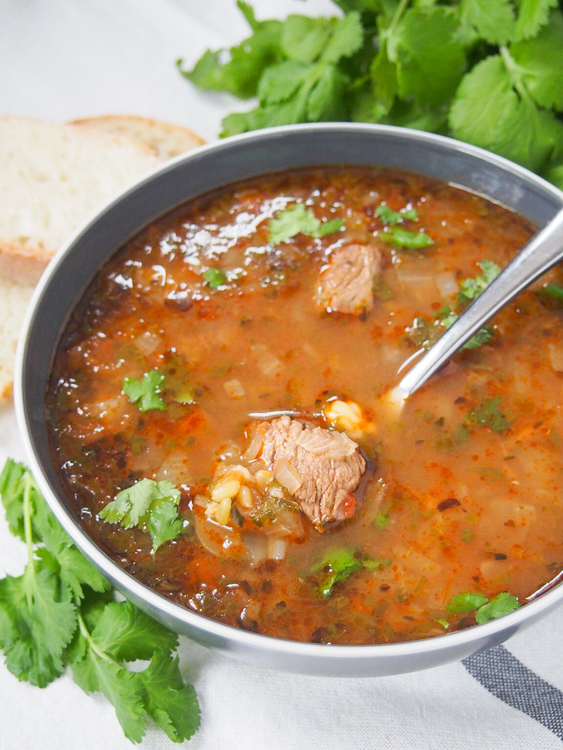 Chorba frik (Algerian lamb and freekeh soup) - Caroline's Cooking