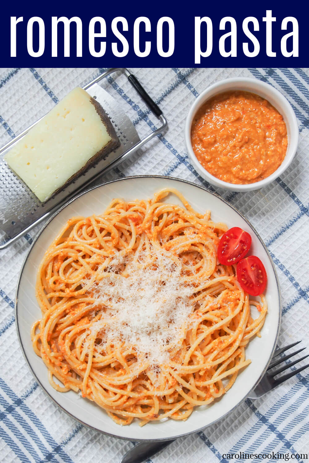 Romesco pasta is a super easy pasta dish that's perfect for any night. Spanish romesco sauce is packed with tasty flavor from tomato, nuts and more that wraps deliciously around the pasta. Keep things simple with just the sauce or add in vegetables, chicken or whatever you choose. Romesco pasta is a super easy pasta dish that's perfect for any night. Spanish romesco sauce is packed with tasty flavor from tomato, nuts and more that wraps deliciously around the pasta. Keep things simple with just the sauce or add in vegetables, chicken or whatever you choose.