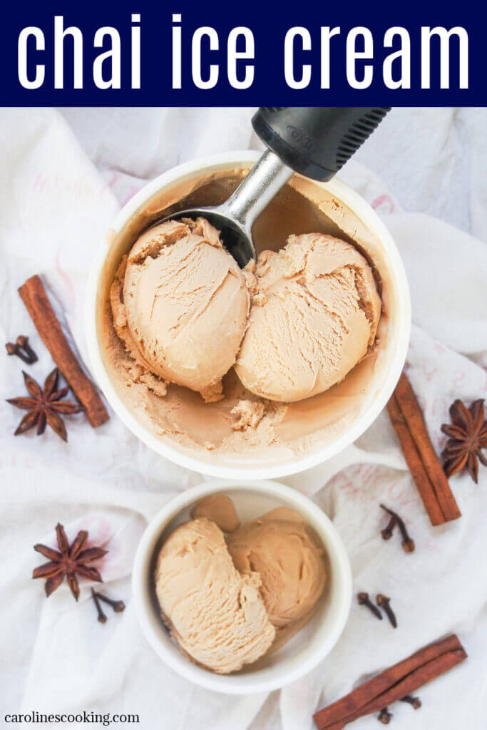 This chai ice cream has a delicious combination of creamy base and spiced tea flavors. It's perfect to enjoy on it's own or with other desserts, and is great any time of year.