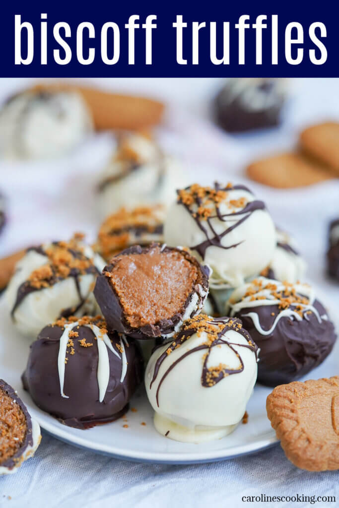 Biscoff truffles are really easy to make and a wonderfully indulgent, tasty and impressive-looking treat. The combination of soft cookie-flavored filling and crisp chocolate is so good. Great for gifting, as a festive treat and really any excuse!