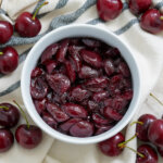 bowl of cherry compote form overhead.