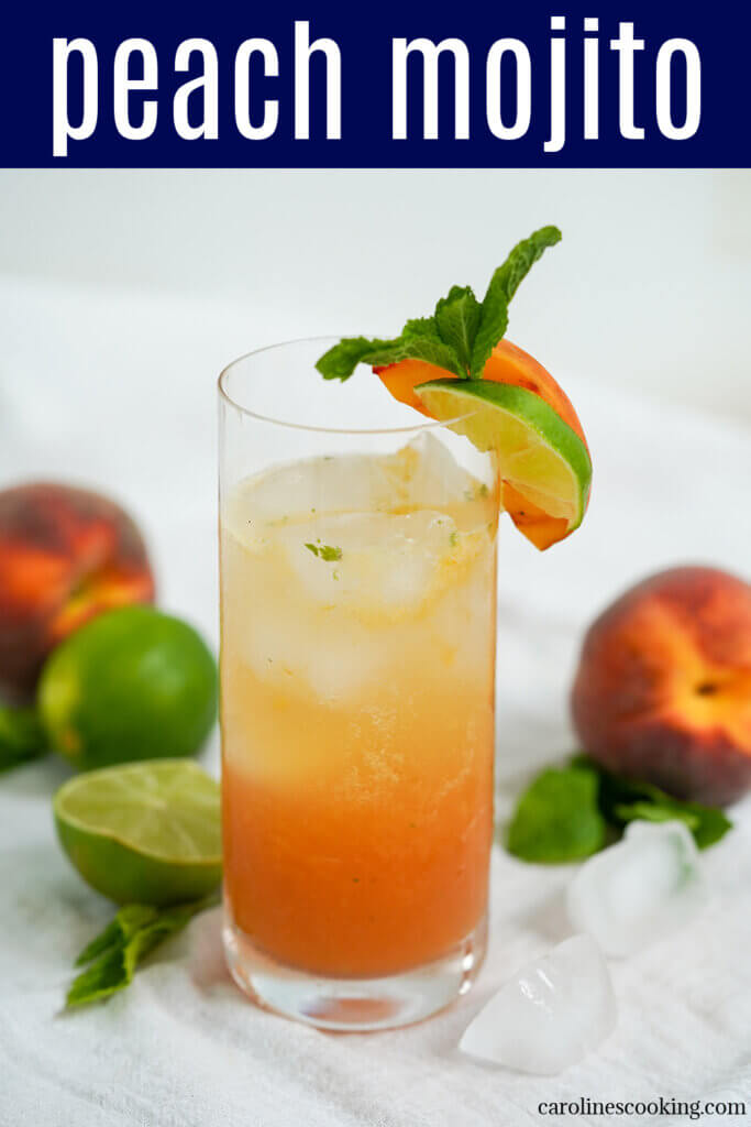 This peach mojito is a deliciously fruity twist on the classic cocktail. Easy to make, it's full of fresh summery flavors. Recipe includes a few adaptations including as a mocktail or frozen.
