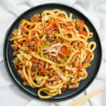 plate of yaki udon from overhead.