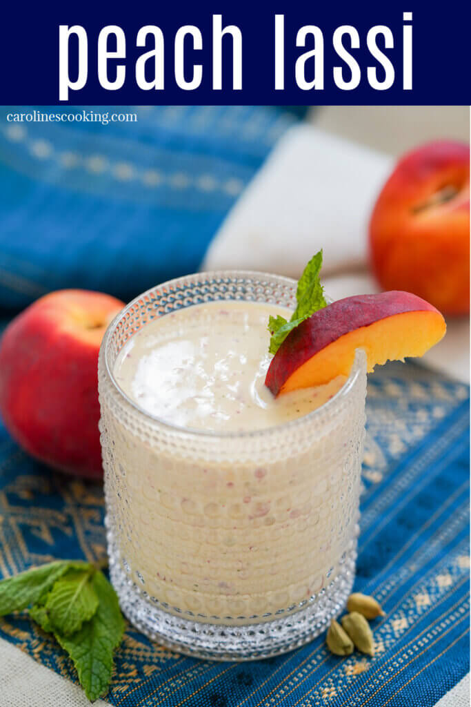 This peach lassi is a variation on the classic Indian yogurt-based drink. Easy to make, it's light, creamy and refreshing. Perfect for warm days.