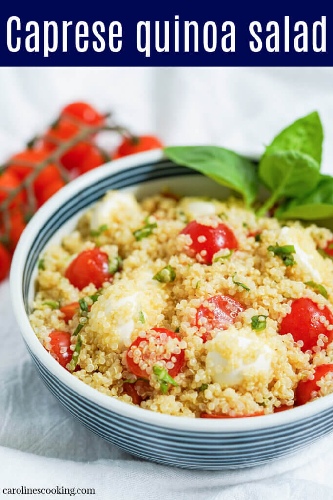 This caprese quinoa salad is a delicious, light & healthy salad that's perfect for a picnic, potluck or as a side to many a meal. It's easy to make, versatile and easy to add to, as well.