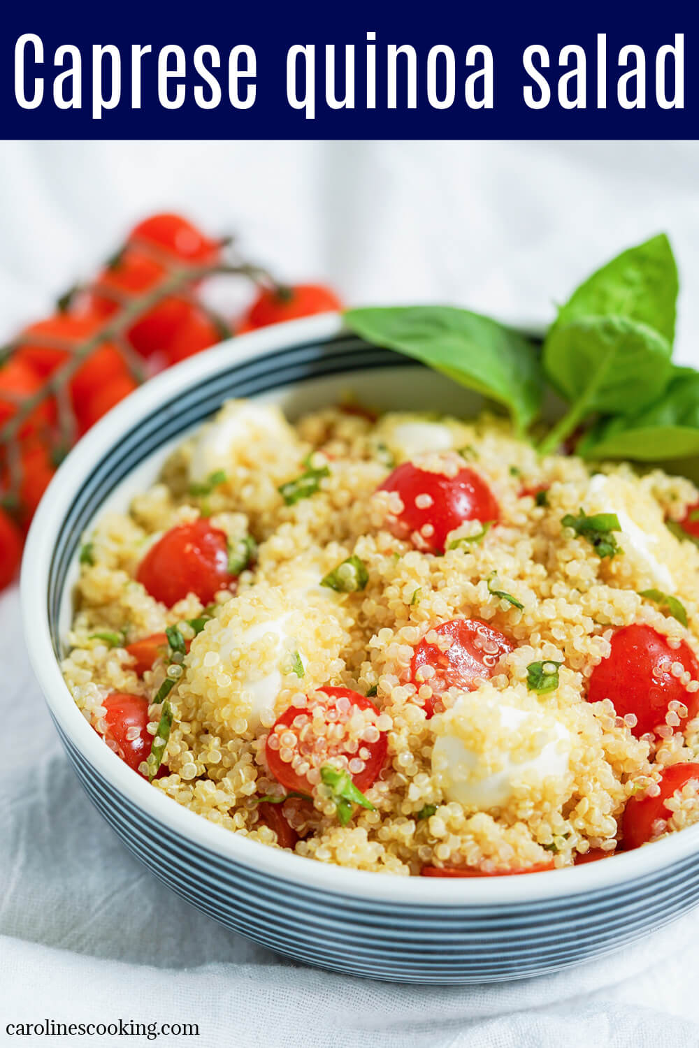 This caprese quinoa salad is a delicious, light & healthy salad that's perfect for a picnic, potluck or as a side to many a meal. It's easy to make, versatile and easy to add to, as well.