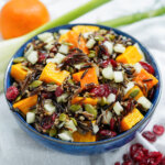 side view of bowl of butternut squash wild rice salad.