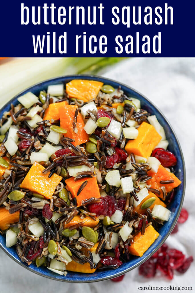 Easy to make, colorful and flavorful, this butternut squash wild rice salad would be perfect for a potluck, on a Holiday table or in your lunch box. Great for making ahead, too.