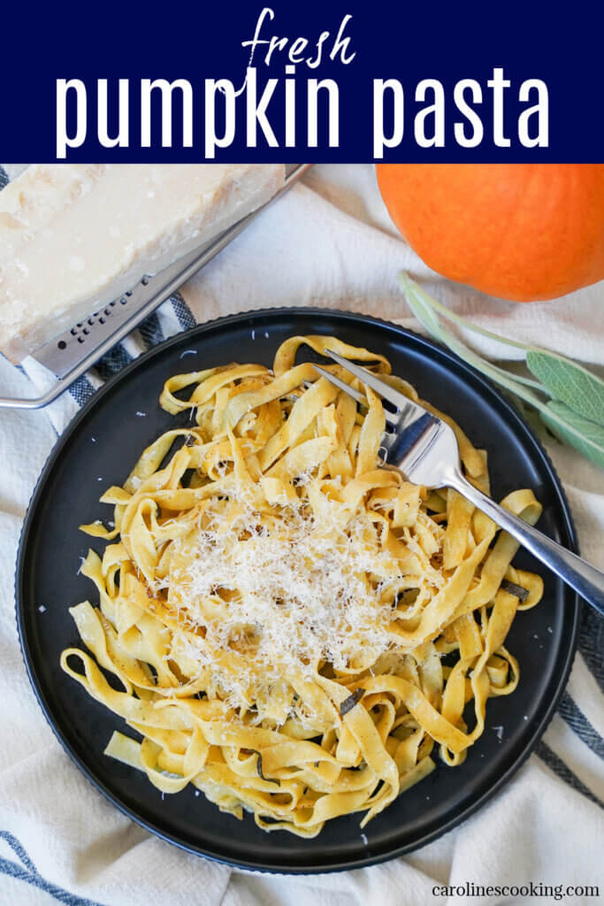 This pumpkin pasta is a delicious way to enjoy a touch of fall in homemade pasta with real pumpkin in the dough. With a subtle savory flavor, and everything that makes homemade pasta so good.