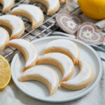 close view of plate of lemon almond cookies, zedernbrot