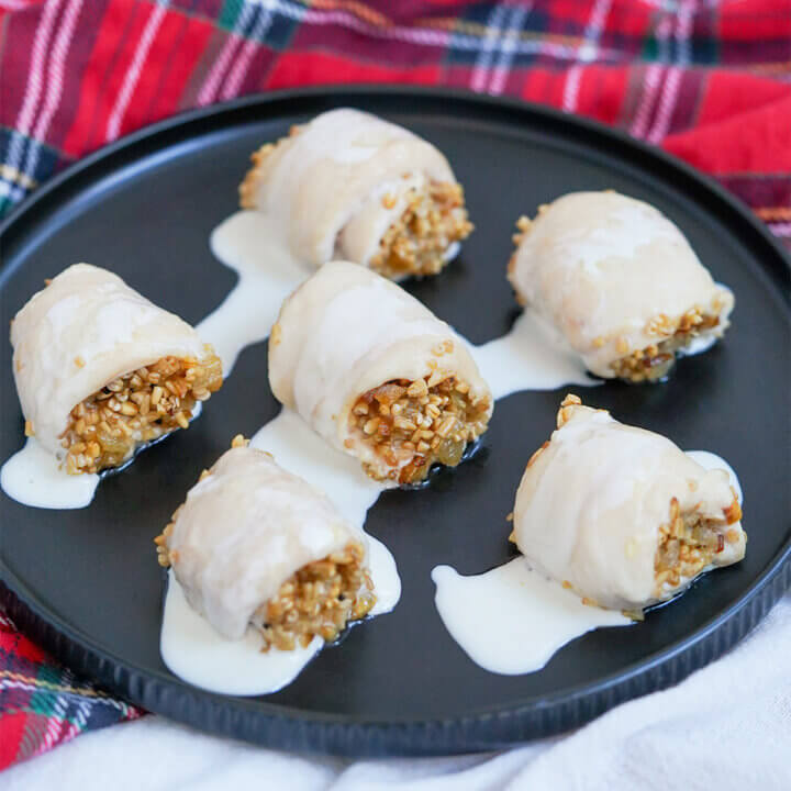 plate of chicken with oatmeal stuffing.