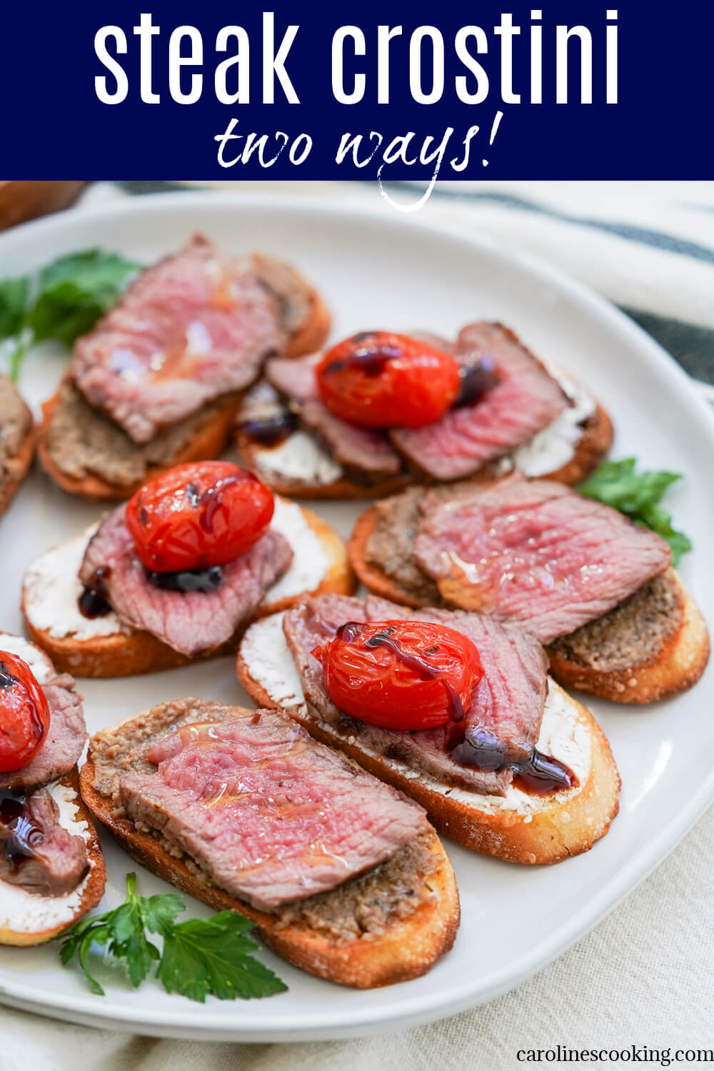 If you're looking for an easy but impressive appetizer, look no further than this steak crostini. You can prepare part ahead and choose from two delicious topping variations. Perfect for entertaining.