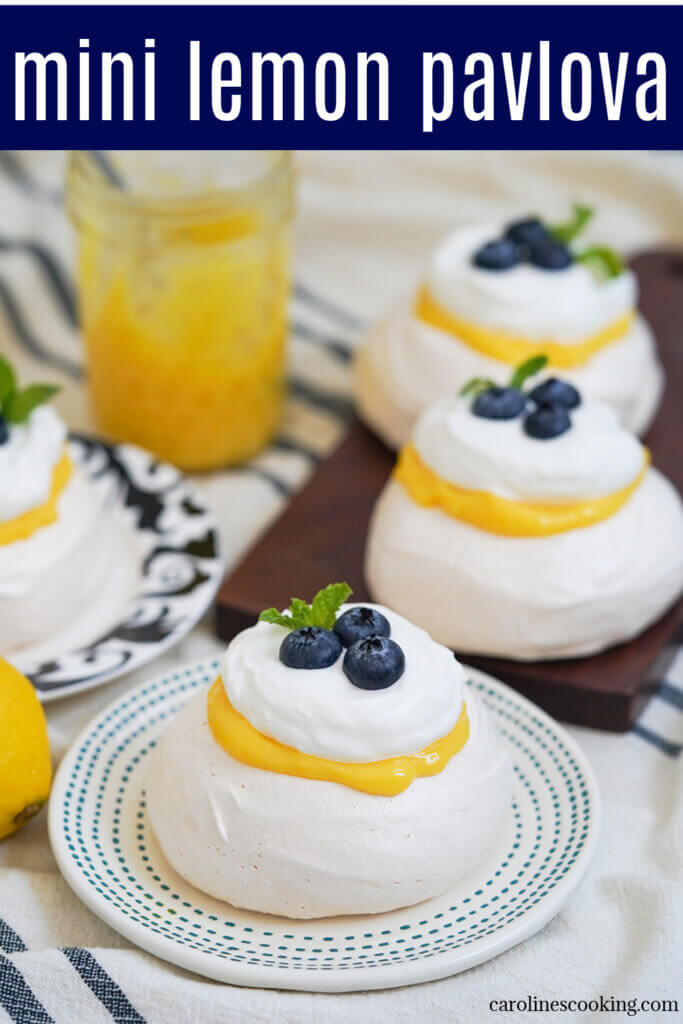 This mini lemon pavlova is a wonderful mix of crisp shell and marshmallow-y filling, sweet and tart flavors. It's easy to make, prepared ahead and ideal for entertaining. Though you'll want to find any excuse.