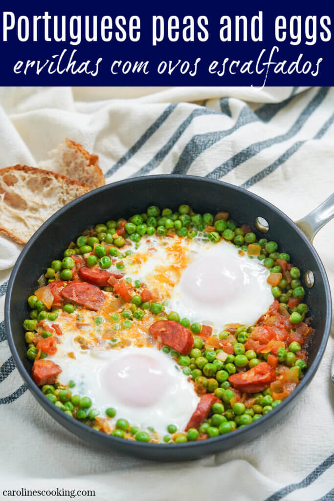 Portuguese peas and eggs makes a wonderfully comforting, tasty, quick and easy meal, that only needs a few ingredients and a skillet to make it. Perfect for any night.