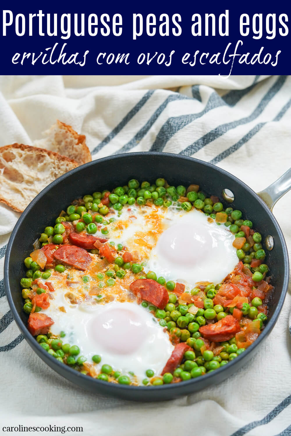 Portuguese peas and eggs makes a wonderfully comforting, tasty, quick and easy meal, that only needs a few ingredients and a skillet to make it. Perfect for any night.