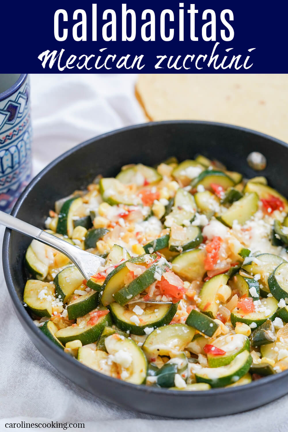 Calabacitas is an easy and delicious Mexican zucchini dish, with corn, tomato and cheese. It's quick, fresh yet comforting and perfect as a side dish, taco filling or vegetarian main. Calabacitas is an easy and delicious Mexican zucchini dish, with corn, tomato and cheese. It's quick, fresh yet comforting and perfect as a side dish, taco filling or vegetarian main.