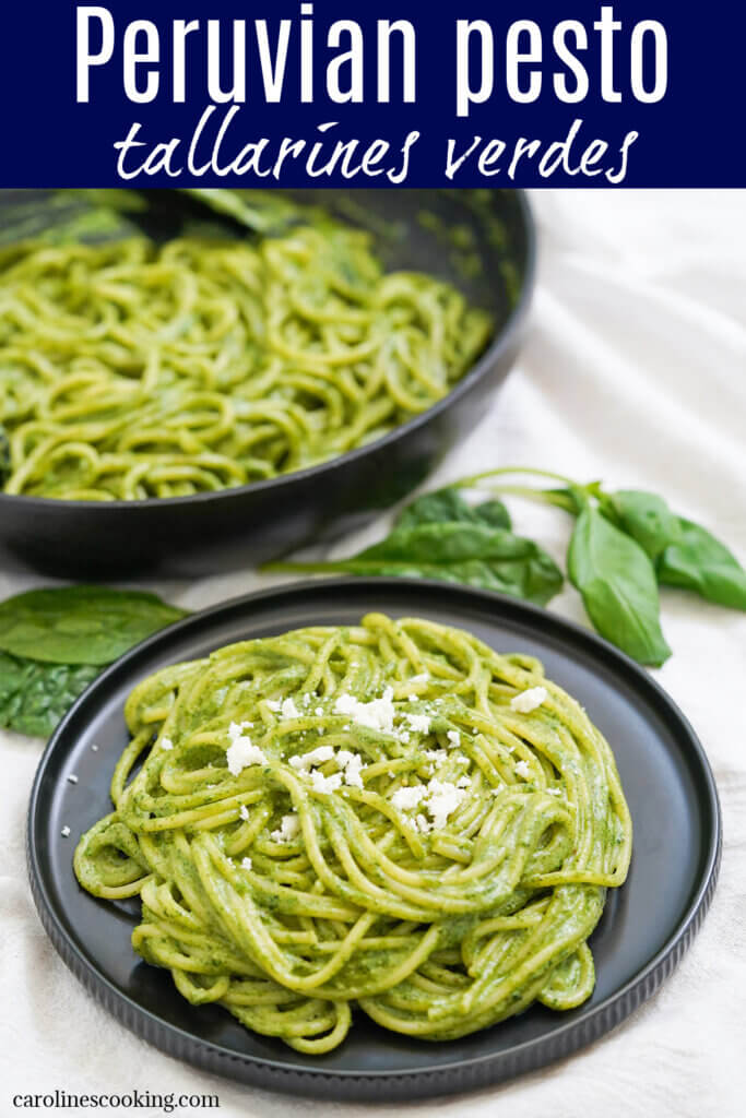 Tallarines verdes is Peruvian pesto that's that bit different from the classic, but no less tasty. Easy, creamy, smooth and comforting, it's great for busy nights or any excuse.