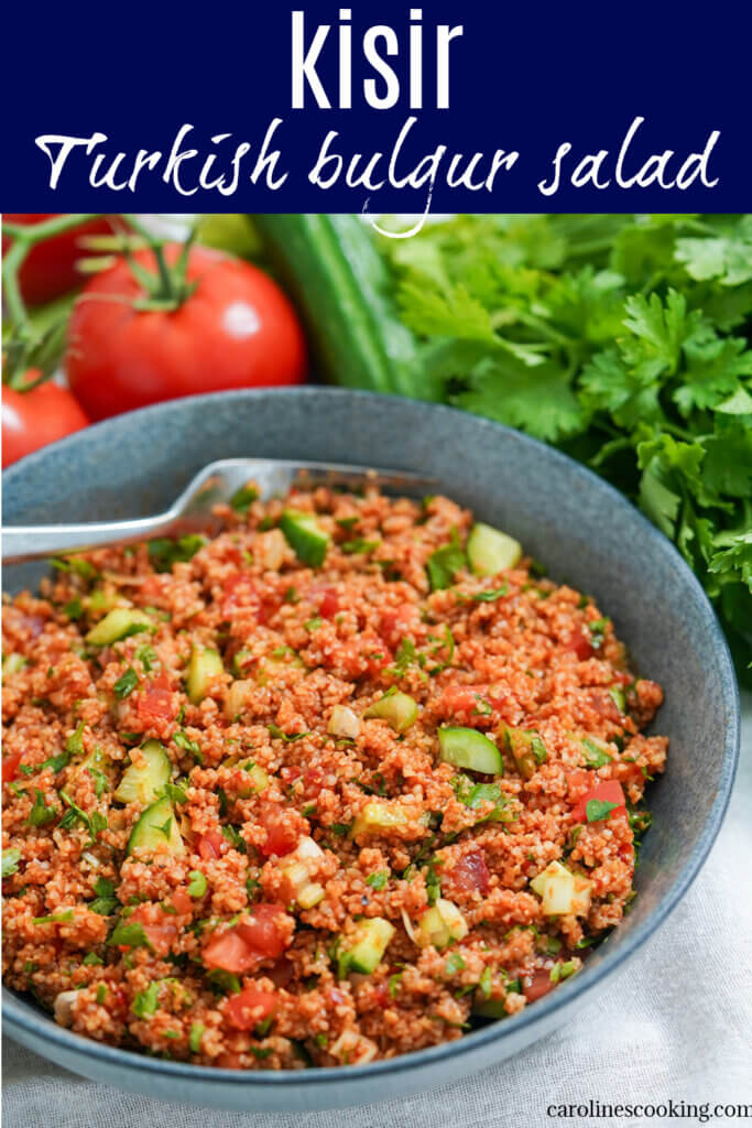 Kisir is a simple, flavor-packed Turkish bulgur salad with wonderful tart-savory flavors. It's easy to make, naturally vegan and perfect as a mezze dish, side or pack it for a picnic!