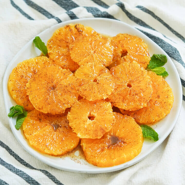 plate of Moroccan oranges with cinnamon.