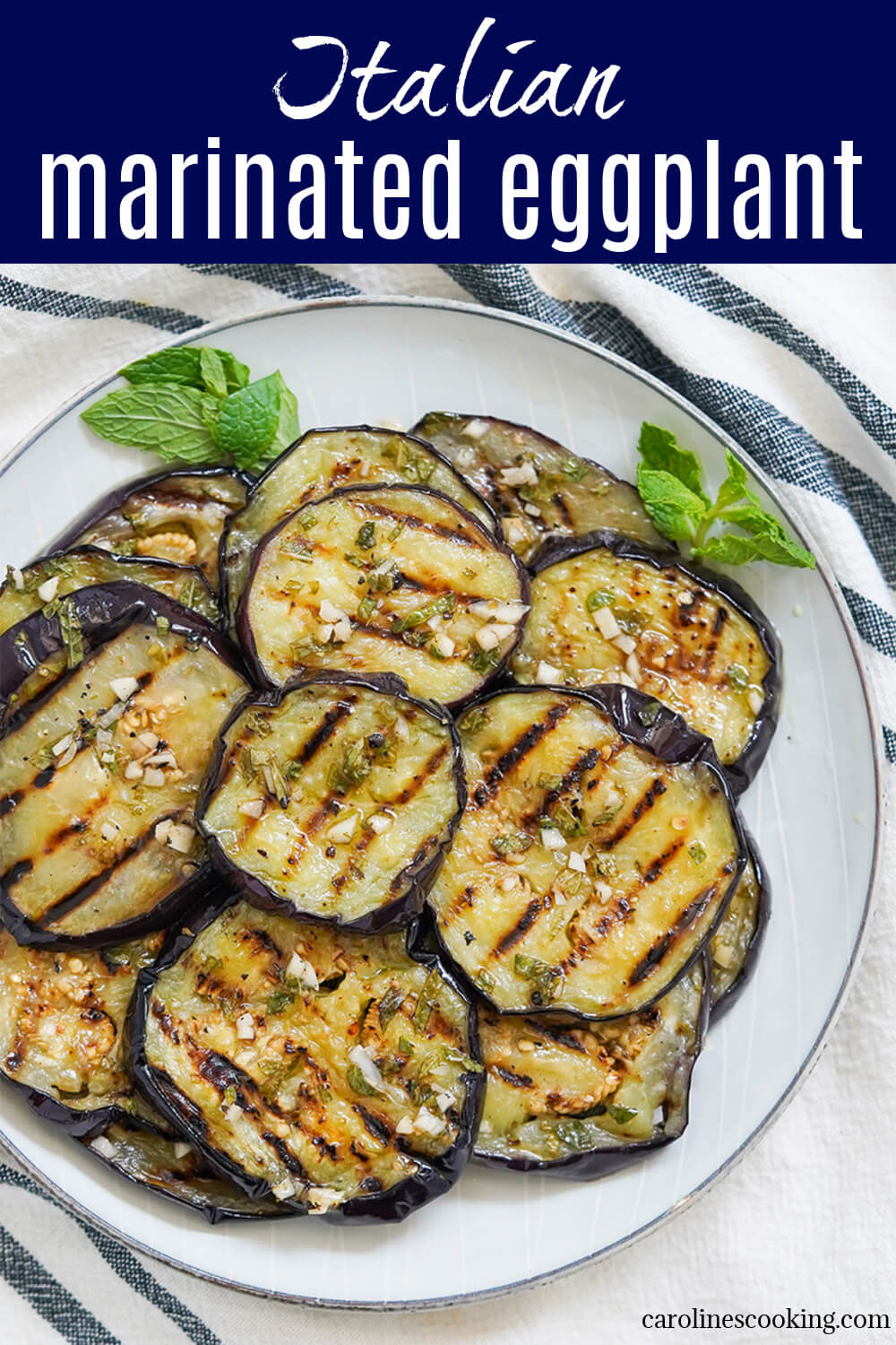 This marinated eggplant is easy to make and versatile in how it's enjoyed. Tender, flavorful and great as a snack, side and more. Summery and so tasty.