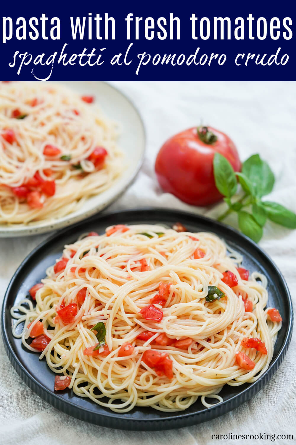 Pasta with fresh tomatoes (spaghetti al pomodoro crudo) is easy to make with a simple no cook sauce that's perfect for summer tomatoes. Quick, bright and so tasty. Pasta with fresh tomatoes (spaghetti al pomodoro crudo) is easy to make with a simple no cook sauce that's perfect for summer tomatoes. Quick, bright and so tasty.