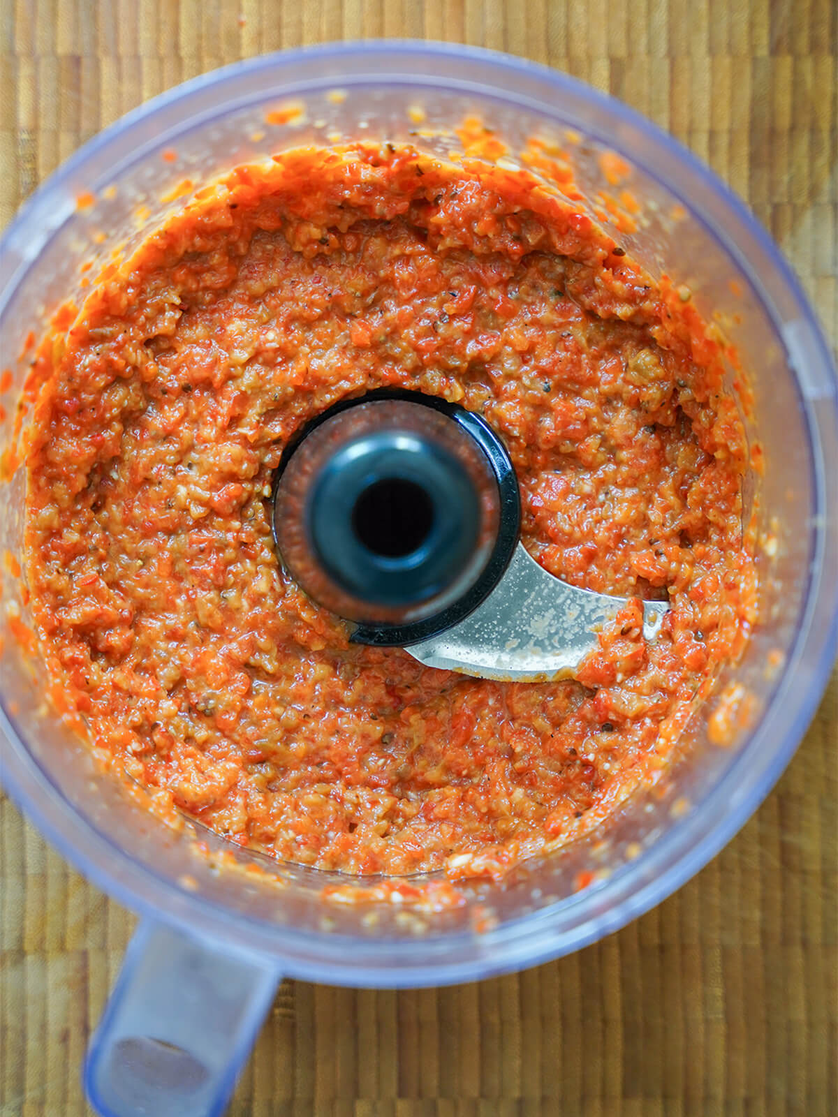 blending ajvar red pepper spread blended spread mixture in food processor.