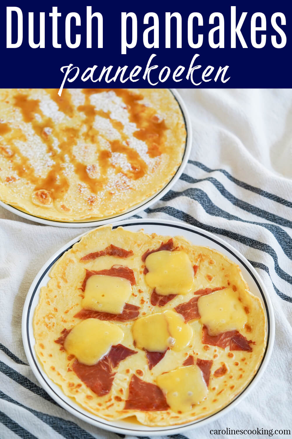 Dutch pancakes, pannekoeken, are wide and thin, and a blank canvas for both sweet and savory toppings. Comforting, adaptable and sure to be a favorite.