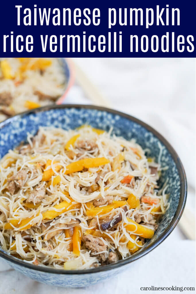 These Taiwanese pumpkin rice vermicelli noodles are a fast and flavorful one pot meal. With a tasty umami flavors, it's filling without being heavy. Perfect for any night.